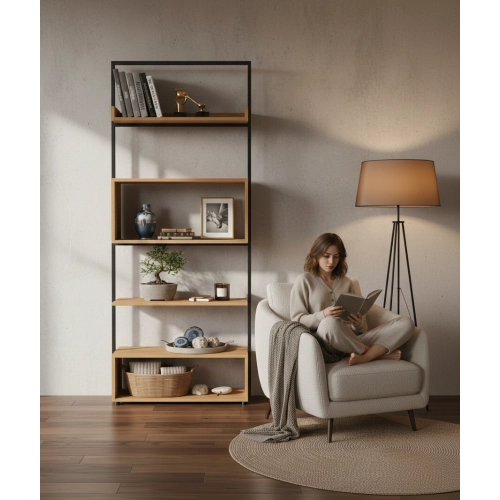 REGAŁ NA KSIĄŻKI METALOWE DREWNO LITE DĄB JESION OLCHA RNK-123